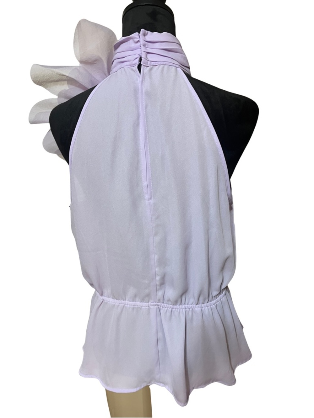 NEW YORK & COMPANY Halter Top Women Large Lavender 4447 Floral Chiffon Blouse - Picture 2 of 9